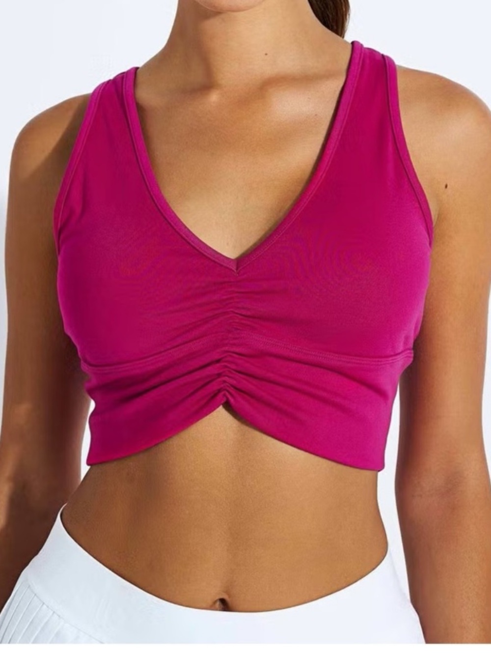 WOMENS ALO YOGA MAGENTA LONGLINE RACEBACK RUCHED SPORTS BRA SIZE XS - Picture 1 of 5